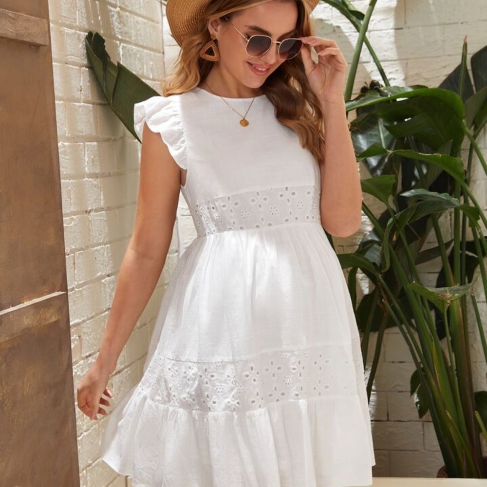 SHEIN Maternity Eyelet Ruffle Hem Dress